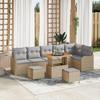 vidaXL 9-Piece Garden Sofa Set with Cushions Beige Poly Rattan Acacia, 2-Seater Garden Sofa vidaXL362287
