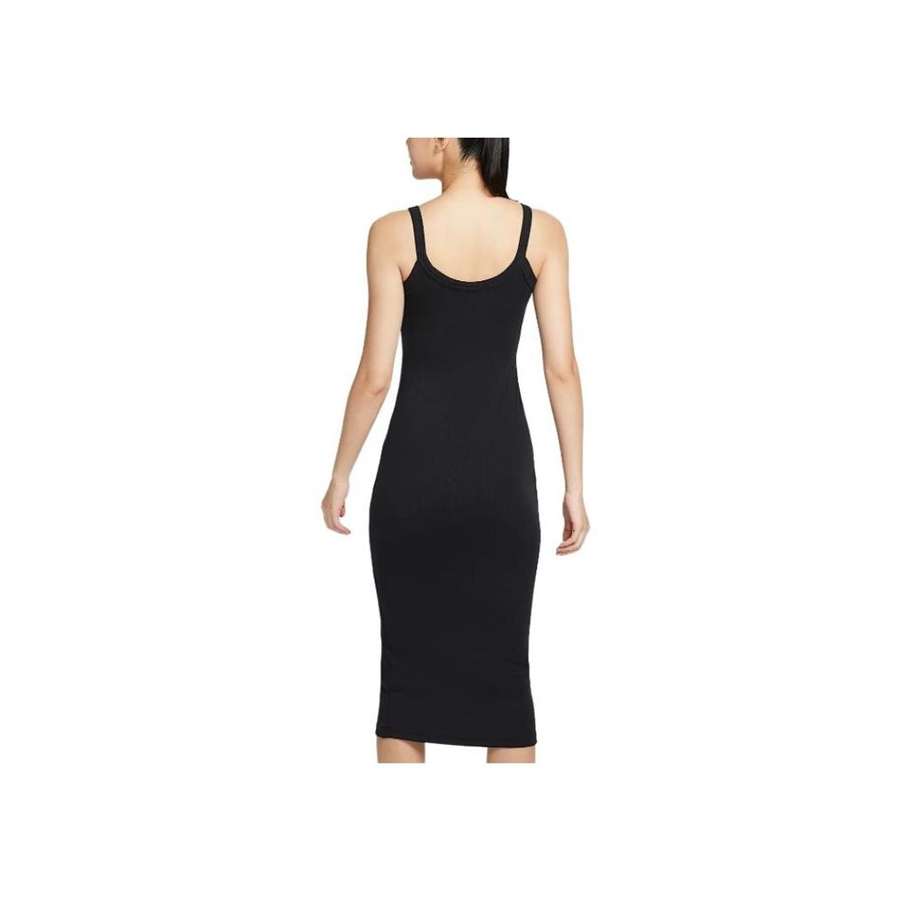 Nike Sportswear Chill Knit Fashionable Versatile Slim Fit Solid Color Sleeveless Dress Women Dresses Black Sail-White HJ0711-010