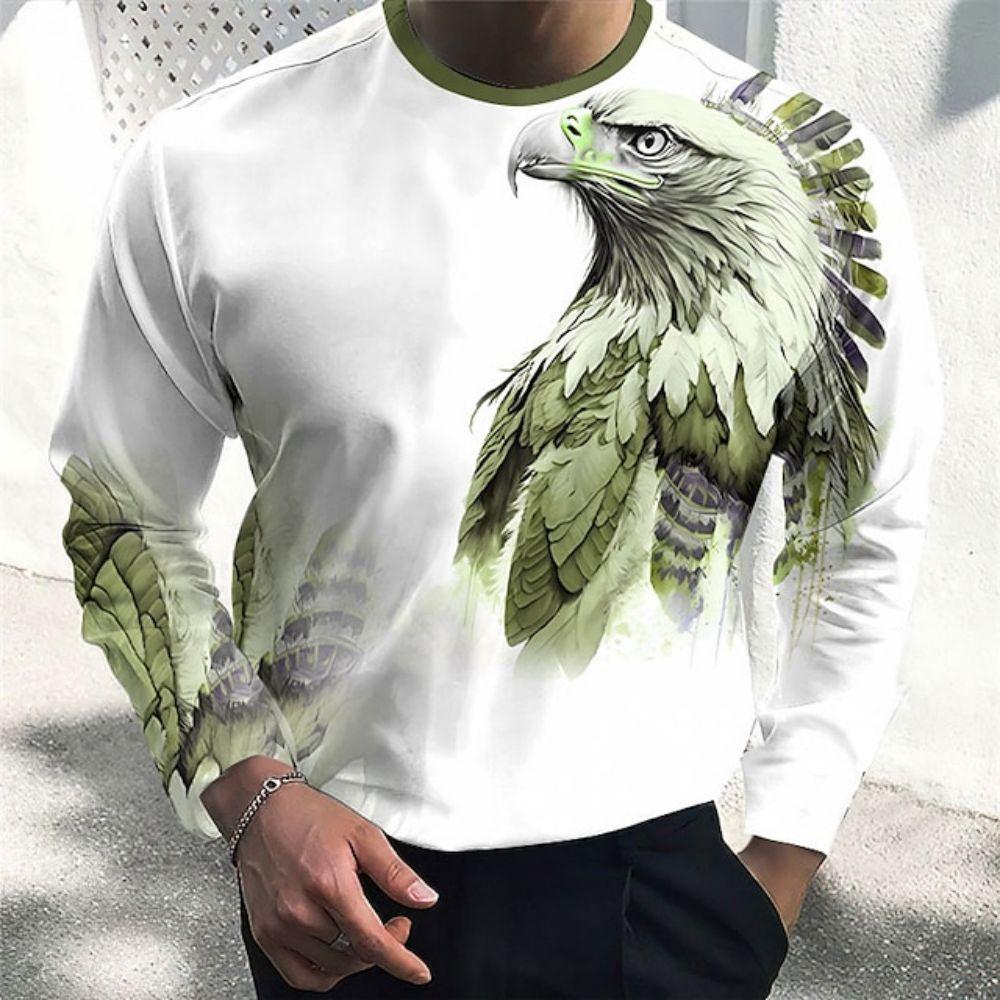 

2024 Нова Бавовняна Чоловіча Футболка з Тваринами Осінній Одяг з Графікою Орла Вуличний Одяг Оверсайз Топи з Довгим Рукавом Для Чоловіків Футболка 4XL