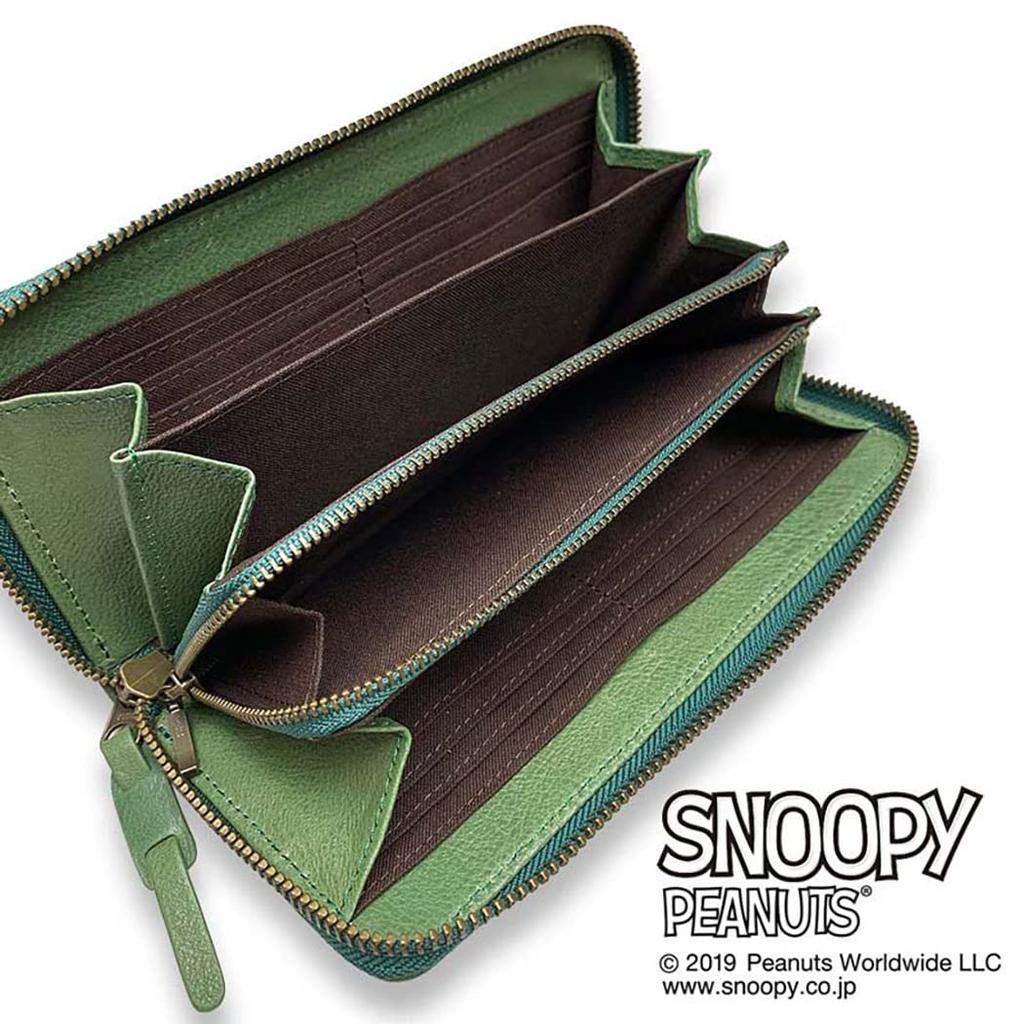 PEANUTS SNOOPY Round Zip Long Wallet, Camel, 73053, Cowhide, Italian Leather, Unisex (Camel)