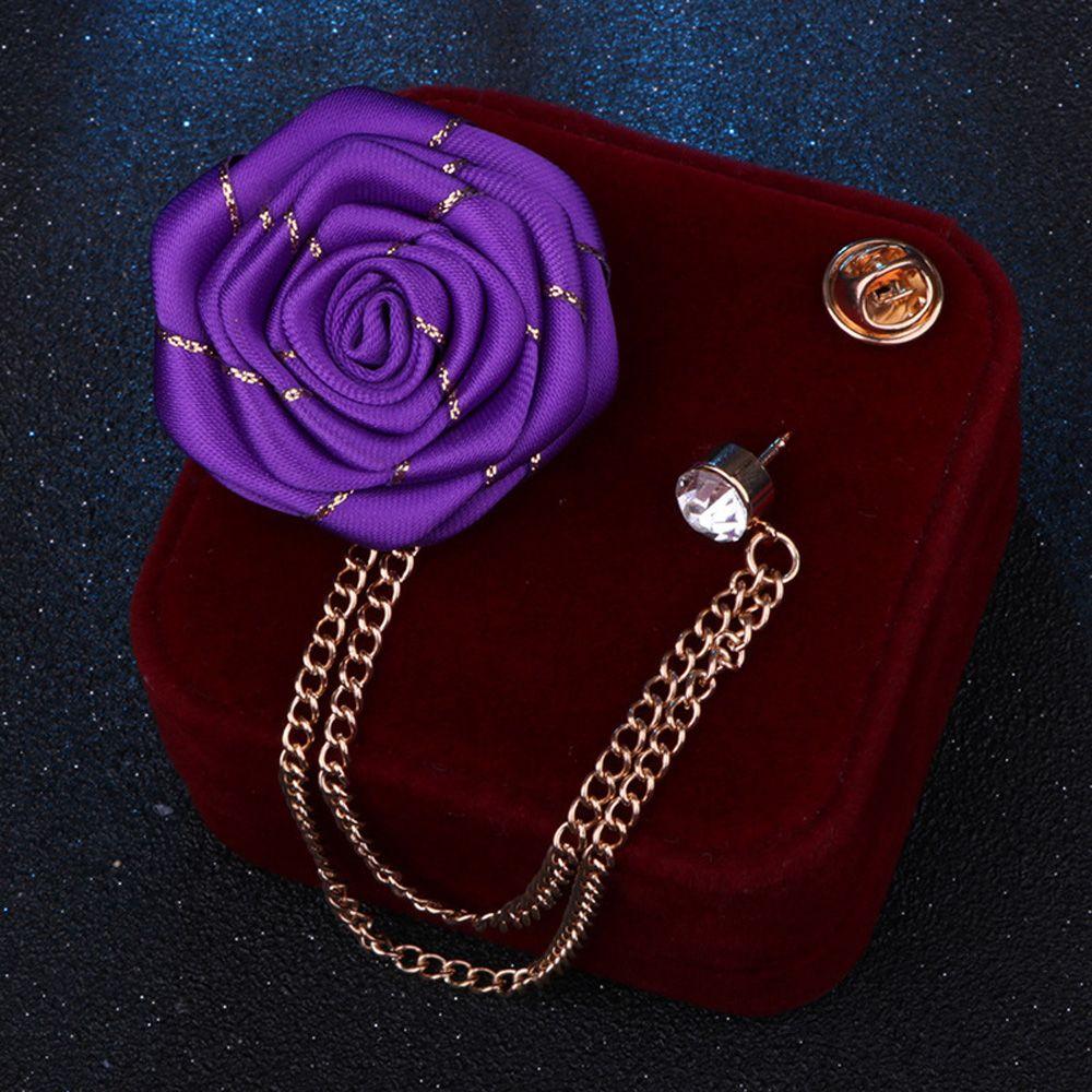 Korean Fashion Fabric Rose Men Tassel Ribbon Flower Lapel Pin Suit Brooches Brooch Pin