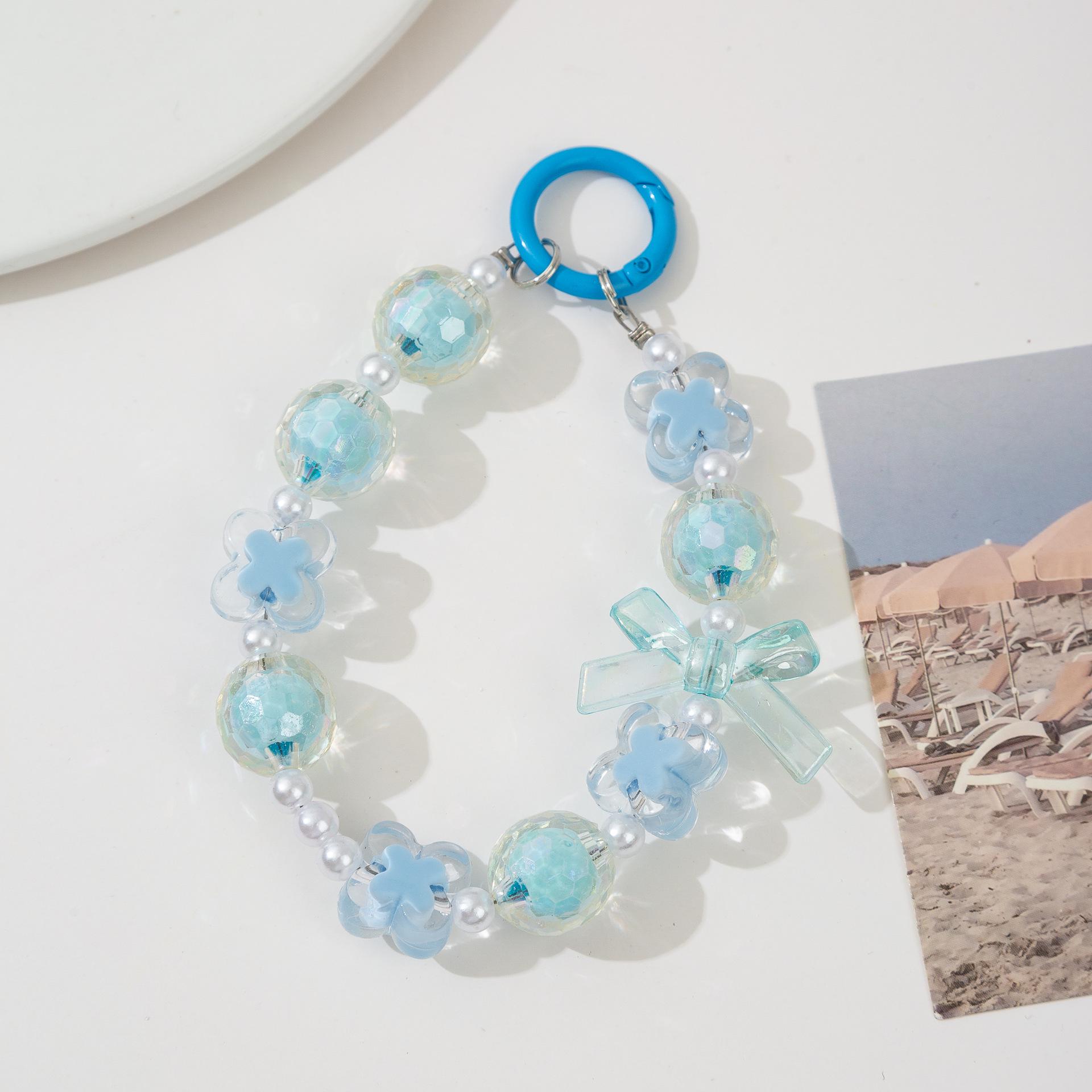 Handmade Beaded Macaron Phone Charm Strap with Flowers