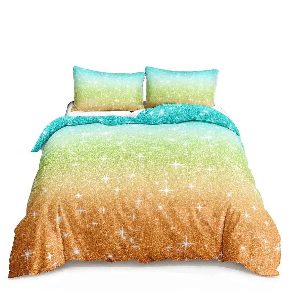 Kawaii Moon Starry Night Sky Duvet Cover Set Blue Pink Purple Star Galaxy Bedding Sets Full Size for Boys Girls Comforter Cover
