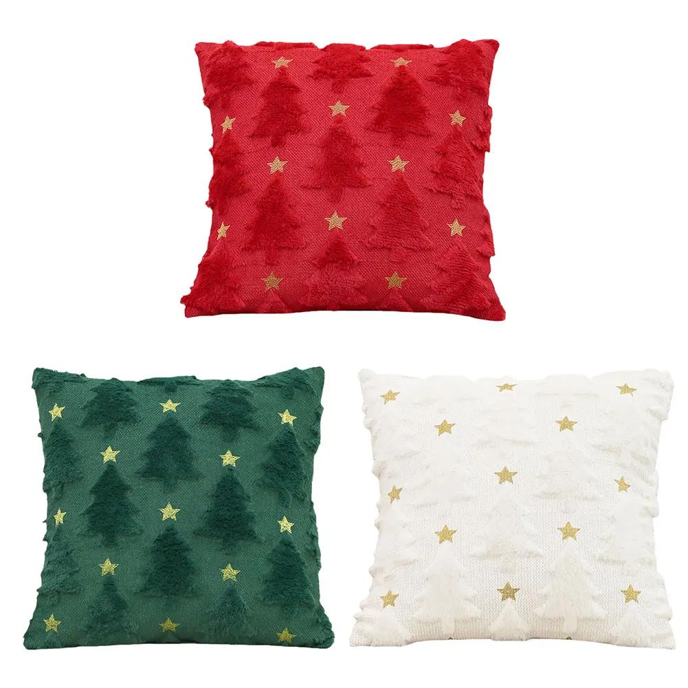Christmas Tree Pillow Covers 45x45cm Soft Plush Decorative Cushion Case for Festive Home Winter Decor