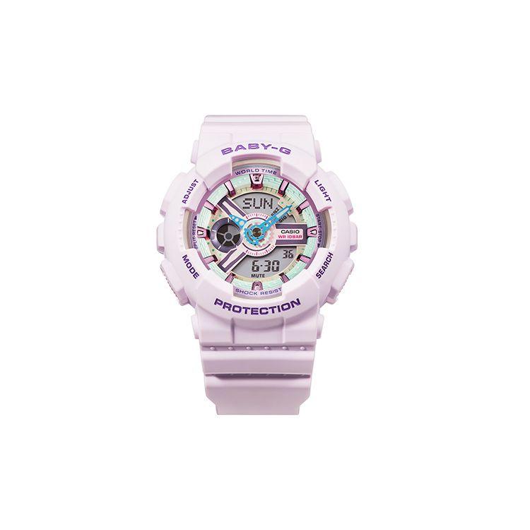 Casio Baby-G Series 100m Waterproof Fashionable Simple Solar Quartz Movement Resin Strap Watch Women Watches Purple BA-110XPM-6A