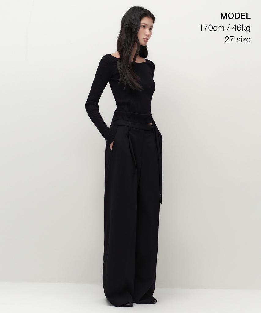 MUSINSA STANDARD WOMAN Women'S Waist Strap Deep Tuck Wide Slacks [Black]