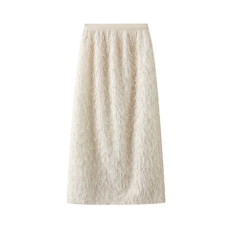 

Tassel Wrap Buttock Skirt Skirt Girl Fashion Fringed Sheath Long Skirt Women s Skirt APRICOT L