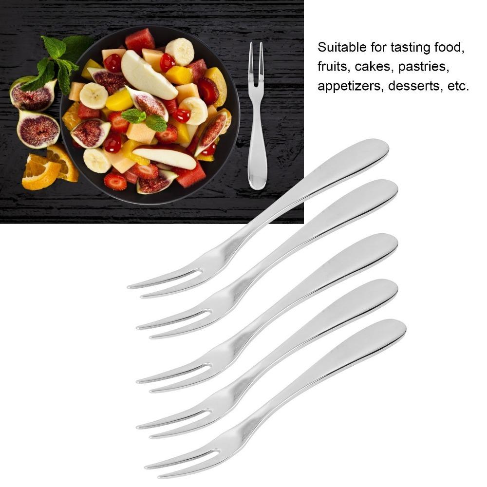 5Pcs Solid Snack Fork Rustless Steel Fruit Fork Handheld Seafood Fork Kitchen Use