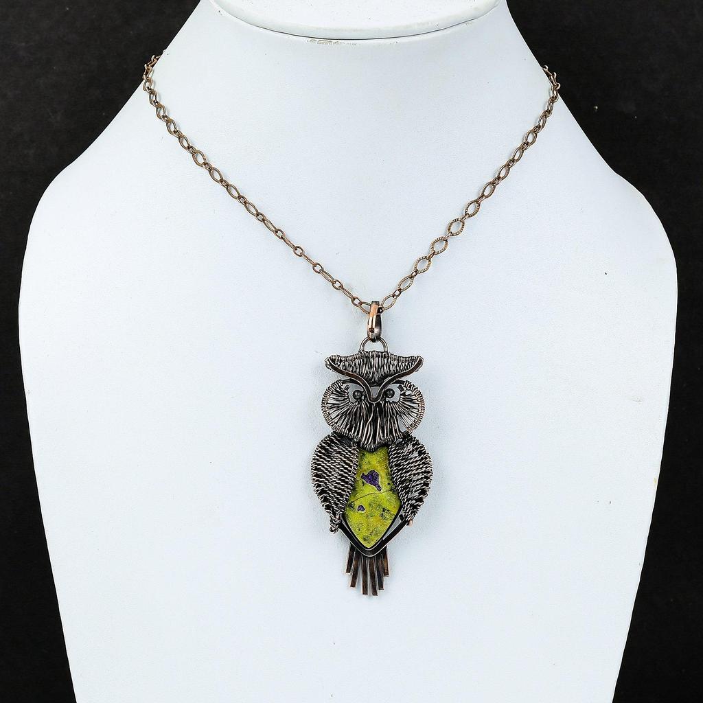 Stichtite Pendant Copper Wire Wrapped Pendant Owl Gemstone Pendant Wire Wrap Jewelry Handmade Pendant Gift For Women Antique Copper Jewelry