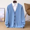 2025 Men's Autumn/Winter Thick V-neck Wool Cardigan, Business Casual, Ideal for Middle-aged and Elderly, Warm Knitted Outerwear