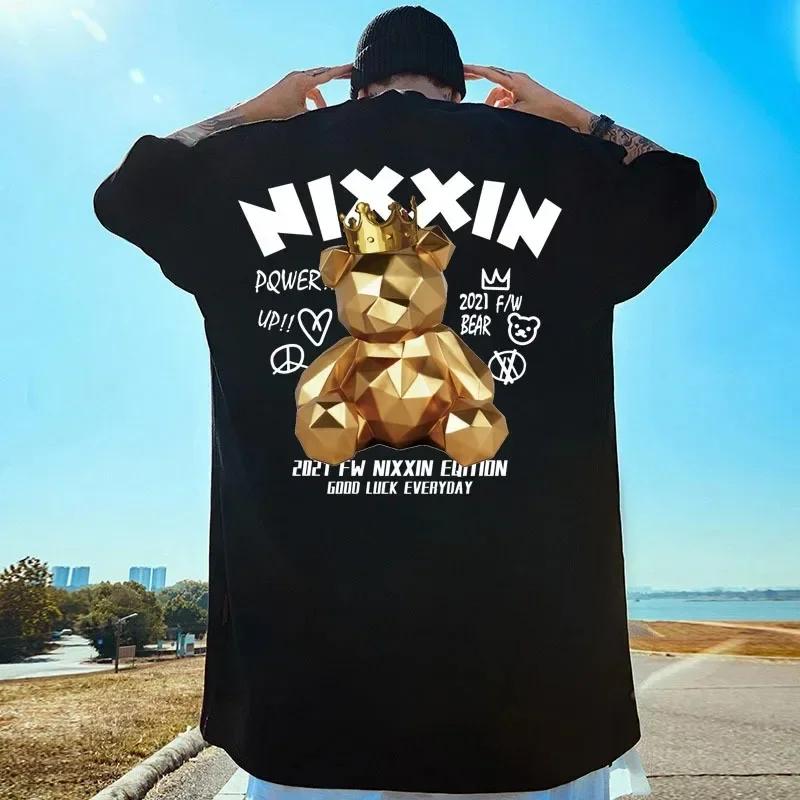 New Men's Large Size Cartoon Printed T-shirt Hip-hop Streetwear Basque Ball Team Printed Harajuku Cotton Short-sleeved T-shirt