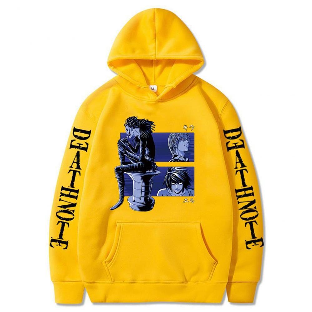 

Аниме Тетрадь смерти Рюк Графический принт с капюшоном Мужчины Женщины Горячие толстовки с капюшоном Manga Повседневная свободная толстовка Harajuku Унисекс Уличная одежда 4XL жёлтый