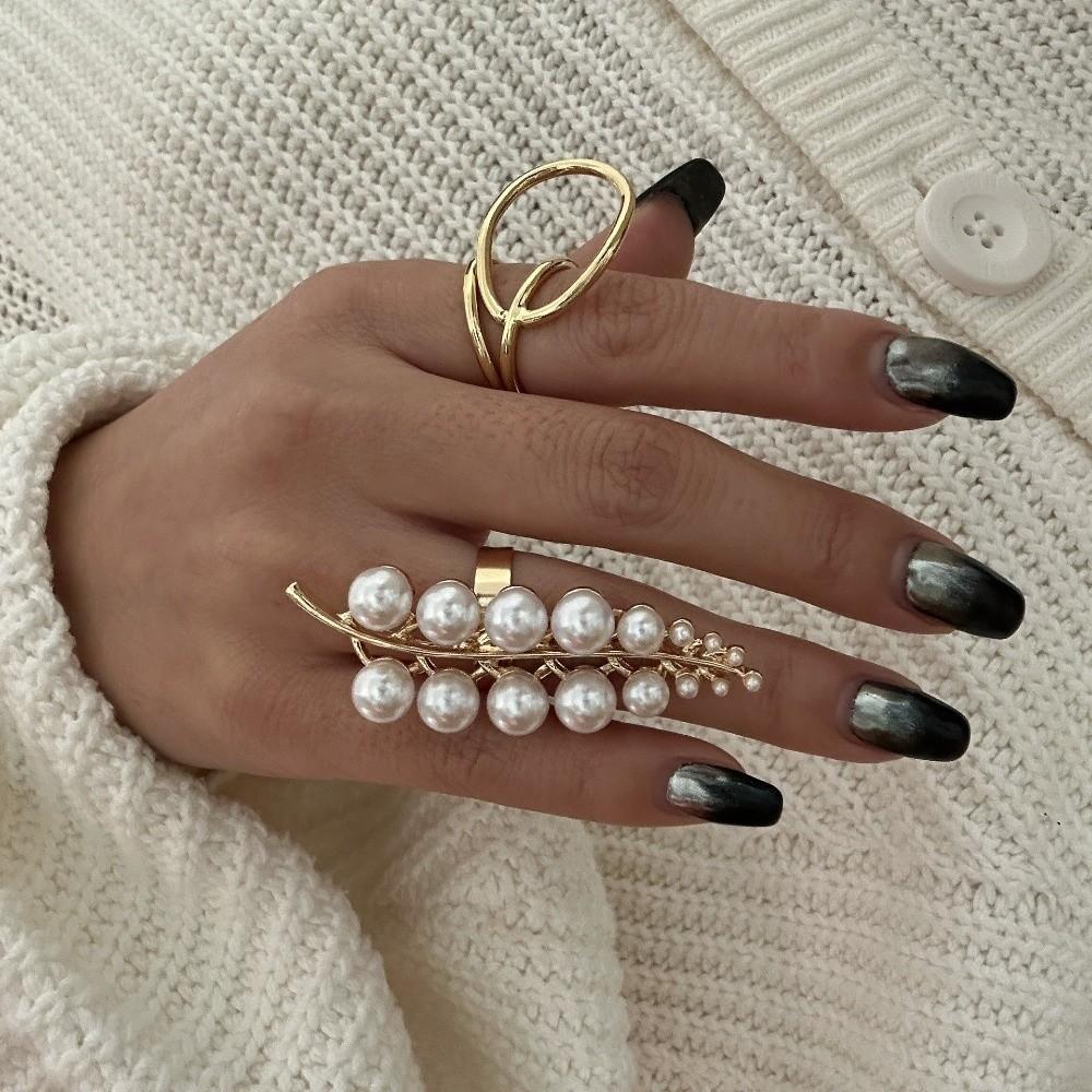 Exaggerated Starfish Ring Gold Color Flower Ring Romantic Pearl Ring Friends