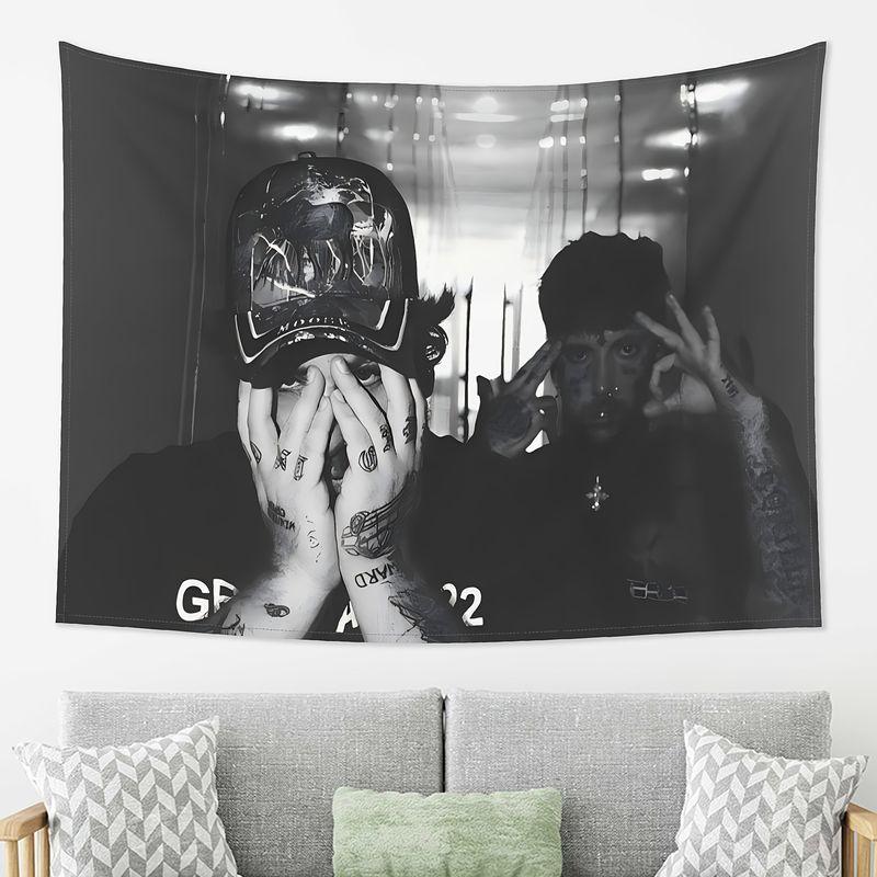 Vintage Black and White Retro Tattoo Rap Portrait Tapestry Wall Hanging Home Decor for Bedroom Living Room Dorm