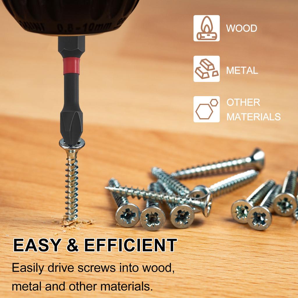 Phillips Impact Screwdriver Bit 1/4" Hex Shank Magnetic Cross Head Drill Bits S2 Steel Screw Driver for Impact Power Drivers