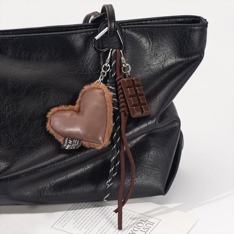 Ins Stylish Chocolate Heart Lanyard Keychain Y2K Vintage Handmade Braided Rope Keyring Bag Charms Car Key Holder Gifts