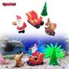 4pcs/set Christmas Santa Claus Elk Sleigh Locomotive Carriage Micro Landscape Snow Scenery Ornaments for Aquarium Fish Tank Decoration Christmas Decor