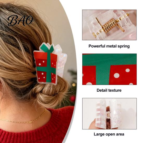 Exquisite Gift for Friends Christmas Hair Claw Clip Women, Acrylic Festive Accessories with Elk Santa Snowflake Durable Clips Patterns, Non