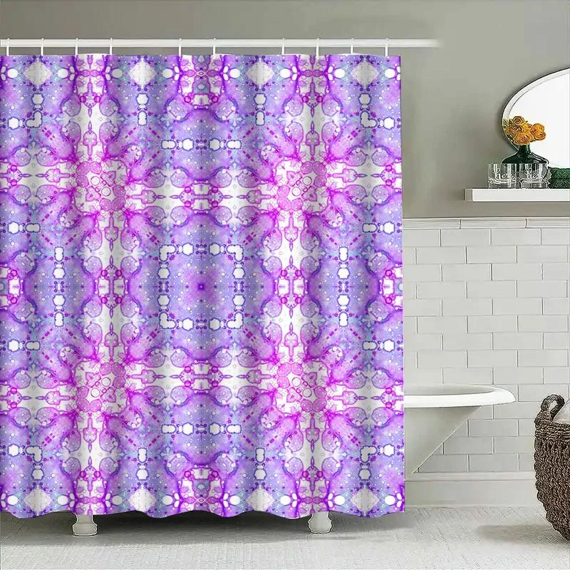 

Purple Watercolor Shower Curtain with Kite Pattern for Bathroom Decor Modern Home Decor Bath Mat Set W90xH180cm