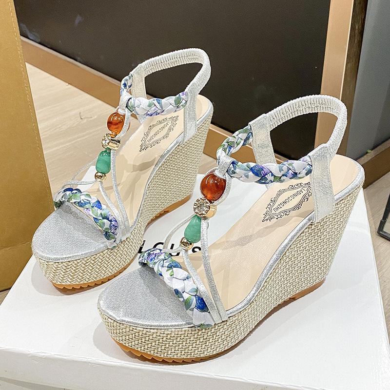 Large size elastic wedge heel sandals women's spring and summer new fashion high heel sandals women