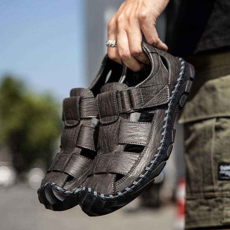 39-48 Summer Men's Closed Toe Large Size Genuine Leather Casual Sandals Outdoor Hiking Sandals