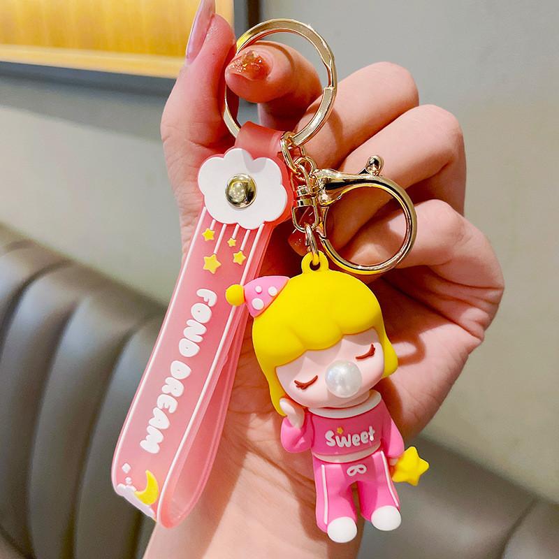 

Cartoon Sleepy Bubble Girl Keychain Colorful Resin Accessory For Gifting рожевий