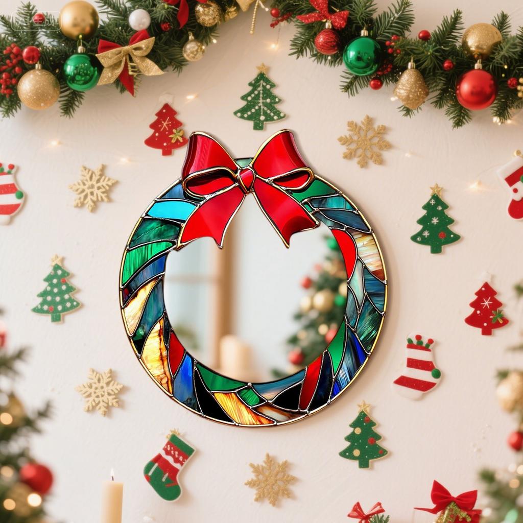 Christmas Mirror Decorative Pendants, Hole-free Mirror Wall Decorations, Reflective Decorative Mirror Stickers