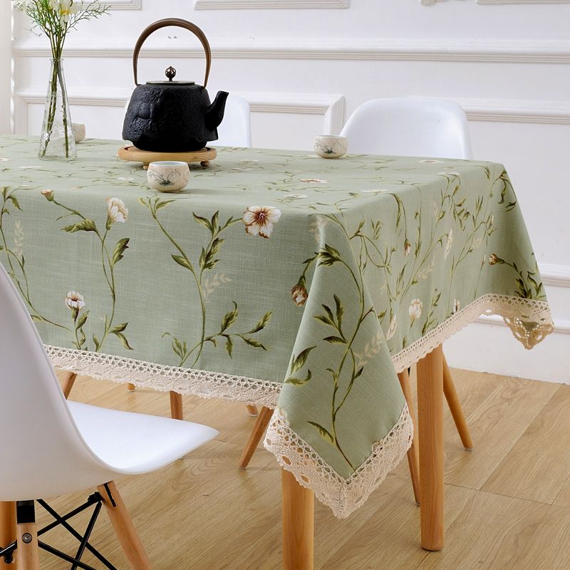 

Cotton Linen Pastoral Style Living Room Old-Fashioned Square Table for Eight People Square Small Fresh Rectangular Dining-Table Decoration Tablecloth Small green floral 60*60cm