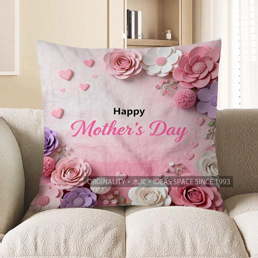 Home Decor Happy Mother'S Day Floral Heart Pattern Cushion Cover Suitable For Sofa Bedroom Car Pillow Cover