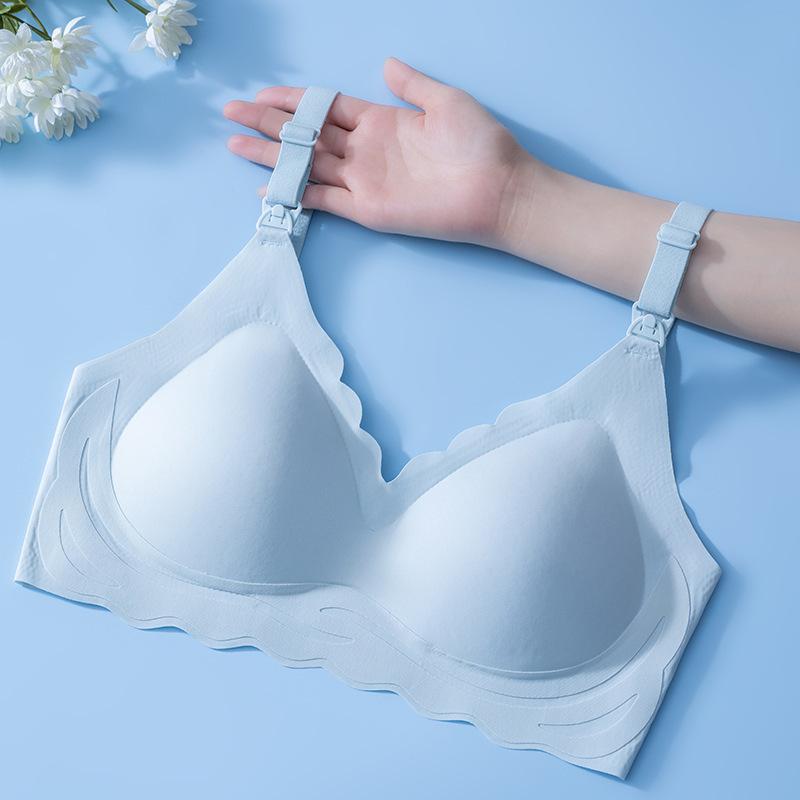 

Pregnant women breastfeeding thin fixed cup without steel ring to gather and prevent sagging, postpartum front open buckle feeding bra