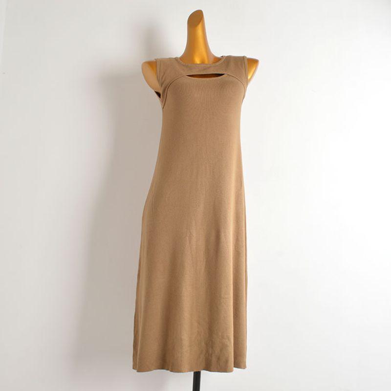 

Style Temperament Solid Color round Neck Sleeveless Knitting Vest Dress Women s Clothing Loose Slim Looking Mid Length Long Length Bodycon Dress Khaki One size