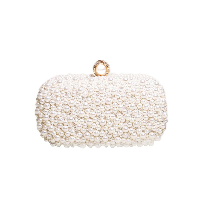 

Women Pearl Clutches Bag Noble Crystal Beaded Evening Bag Wedding Clutch with Chain Handbags Luxury Designer Bag Party Purse бежевый