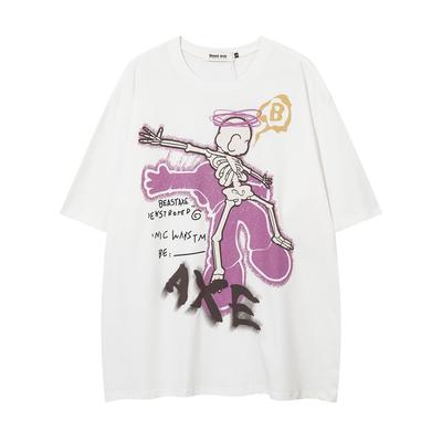 Skeleton Cartoon Printed Short Sleeved T-shirt BF Lazy Trend High Street Niche Loose Casual Men's T-shirt Summer