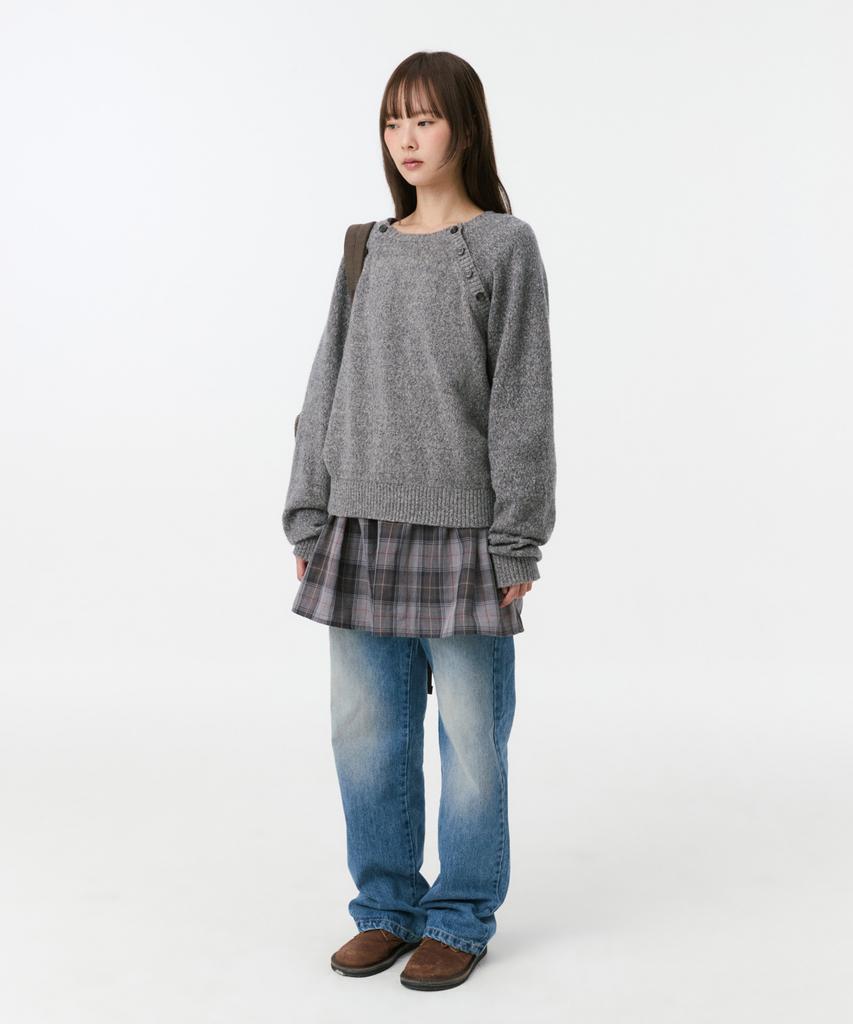 OHESHIO Button Detail Raglan Knit, Gray