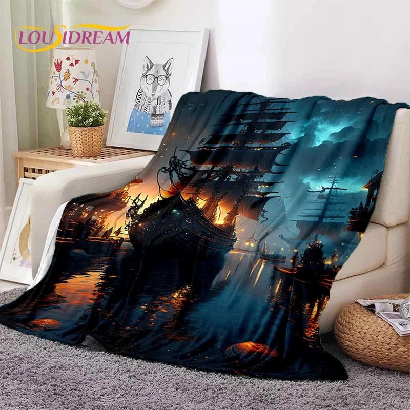 Ancient Pirate Ship Boat,Barque,Sailboa Soft Flannel Blanket,Throw Blanket Comfortable Blanket for Picnic Beds Sofa Home Bedroom