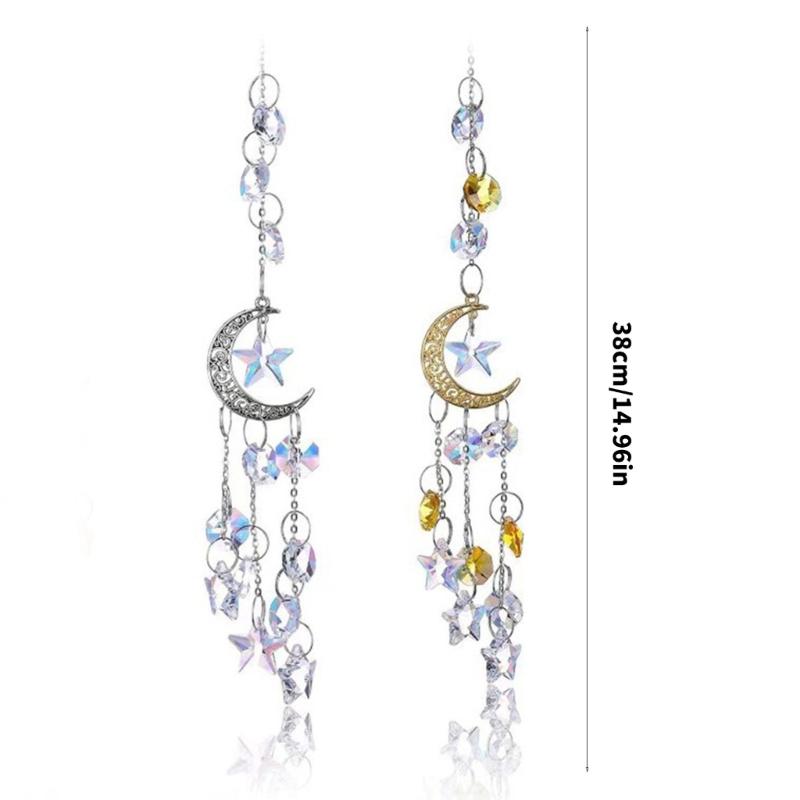 Unique Crystal Moon and Star Prism Window Hanging Suncatchers Ornament Gift For Birthday Anniversary Home Decors