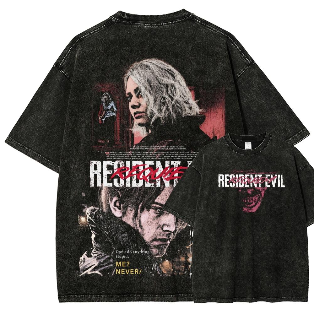 Resident Evil Anime Liebhaber Ausgewaschenes T-Shirt Ganzjahreskleidung Hohe Qualität Persönlichkeit Kleidung Übergröße Unisex Neues Modell Paare T-Shirt