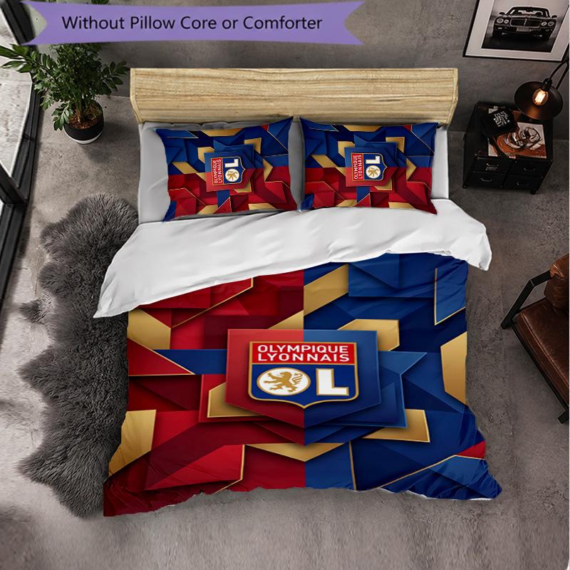 Lyon FC Themed Bedding 3Pcs Duvet Cover Set Decorative Bed Linen For Teen Room Home Decoration
