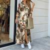 Women's Long Sleeve Shirt Dress V Neck Loose Fit Asymmetric Printed Casual Maxi Dress