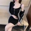 Autumn suit female Korean version fashion waist sexy hip wrap Internet celebrity style dress two-piece tide