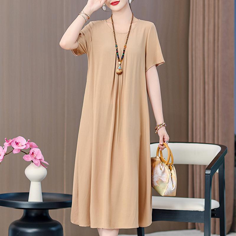 Summer Elegant Long Dresses for Women Plus Size Loose Short Sleeve Vintage Print Women's Dress