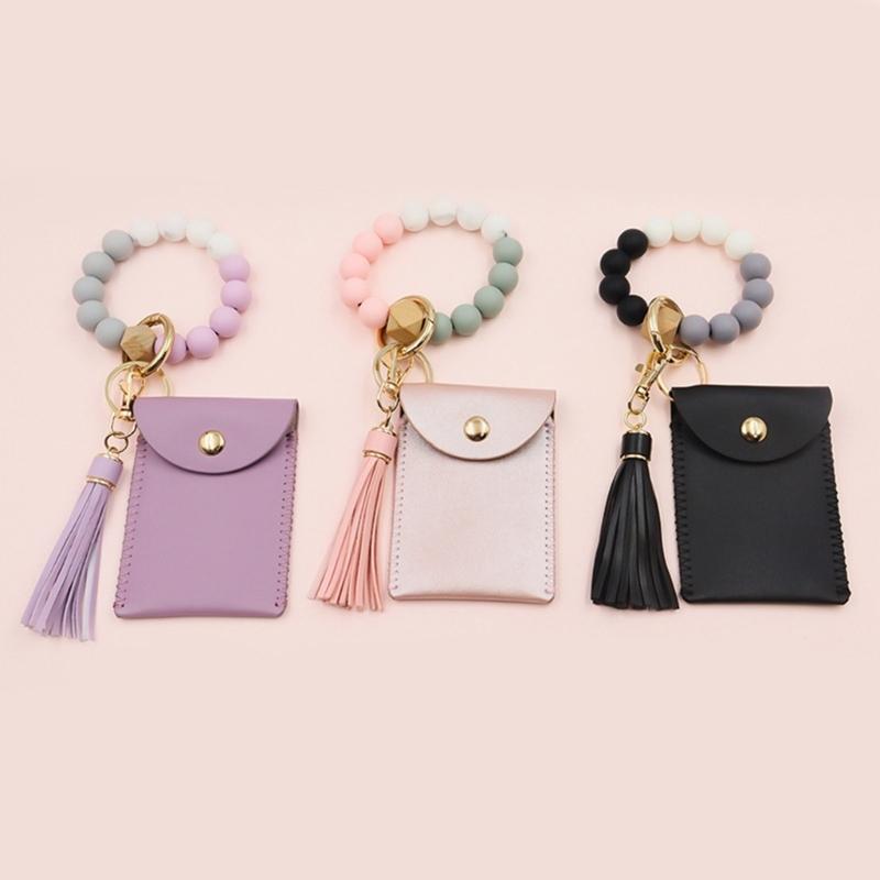 Fashionable Silicone Beaded Keychain with Tassels Coin Purse Charm Keyring Pendant Keyring Gift for Sisters and Mothers