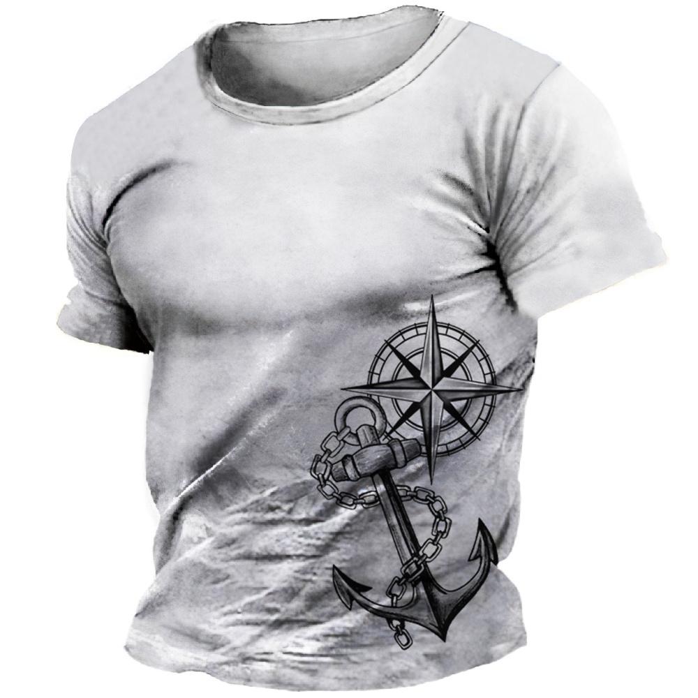 Men's T-Shirt 3d Boat Print Tops O-Neck Short-Sleeved Casual Retro T-Shirt Fashion Street Summer T-Shirt Oversized Men's Clothes