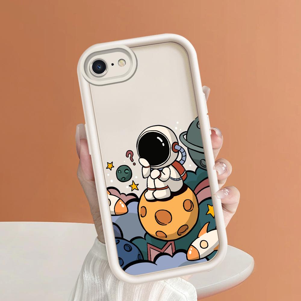 Creative Astronaut Square Ladder Silicone Phone Case for iPhone Samsung Galaxy Xiaomi Redmi POCO HUAWEI Honor Shockproof Protection Rubber Cover