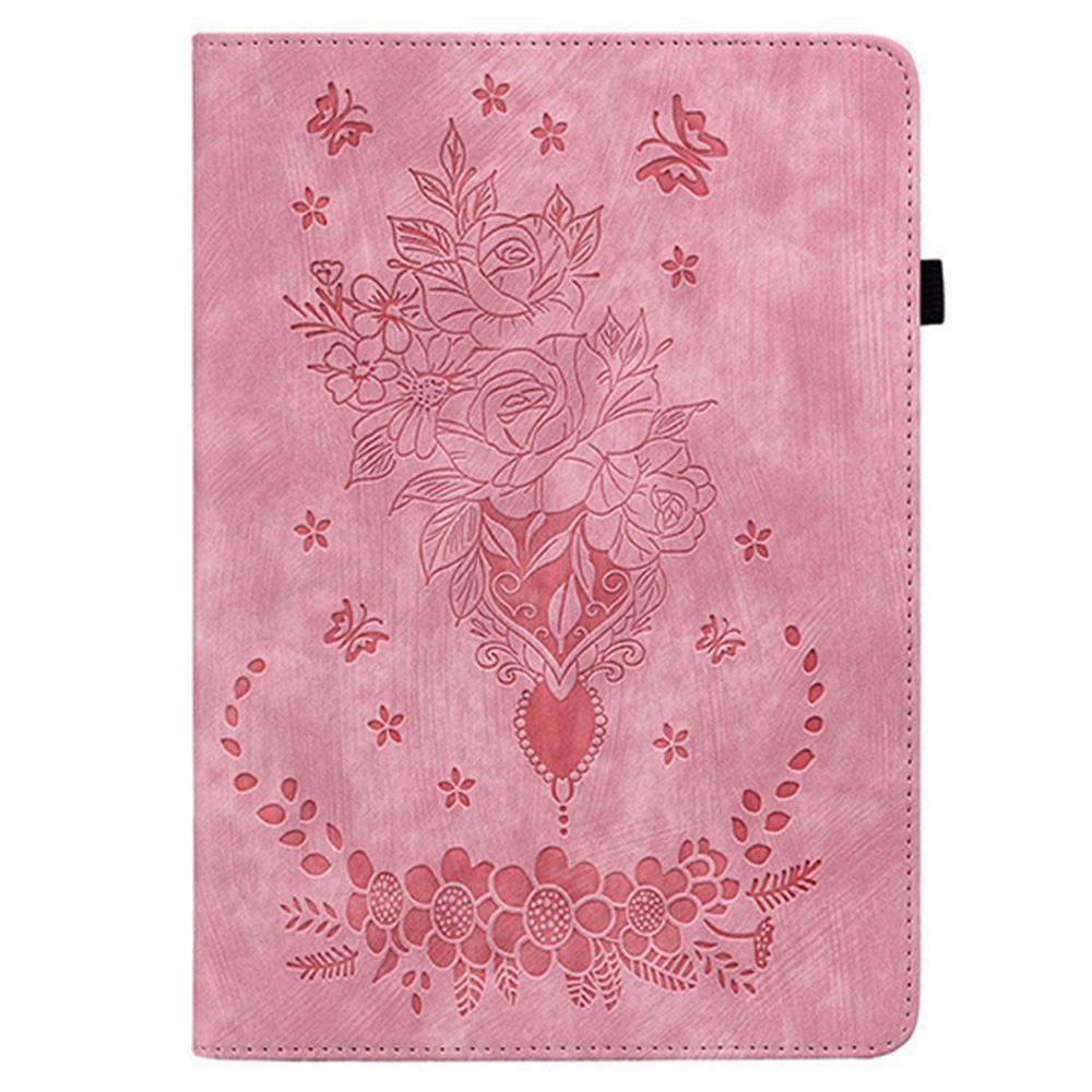 For Oppo Pad SE Case Card Holder Anti-Scratch Leather Cover Rose Flower Imprint