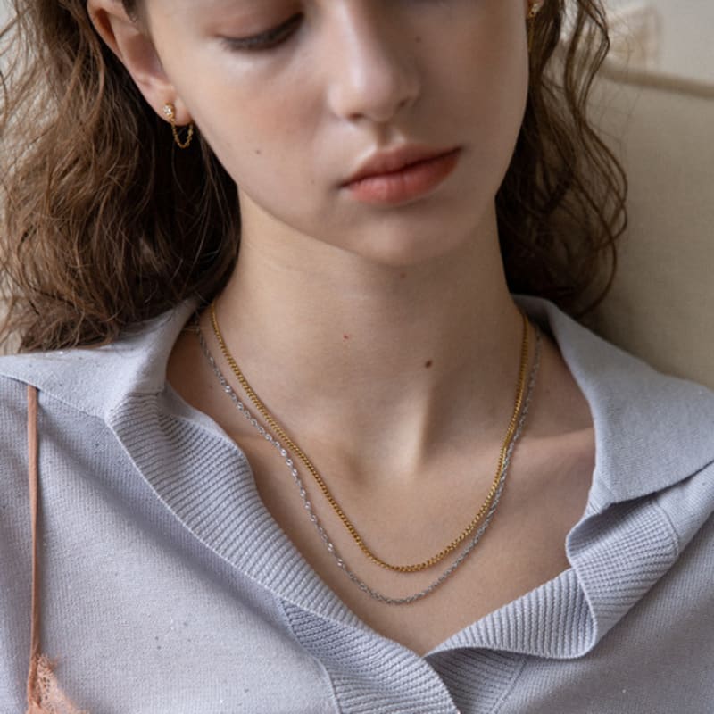 

MERRYMOTIVE [Set] Gold and silver 2 chain necklace Free