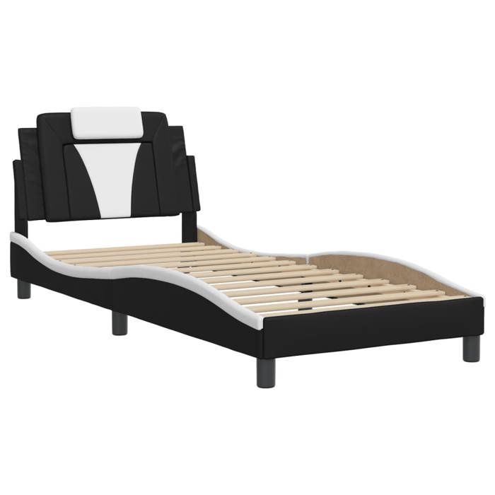 VidaXL Cadre de Lit avecTête de Lit, Lit Rembourré avec Coussin, Lit Simple, Lit Adulte Chambre, Moderne, Noir et Blanc 3208073
