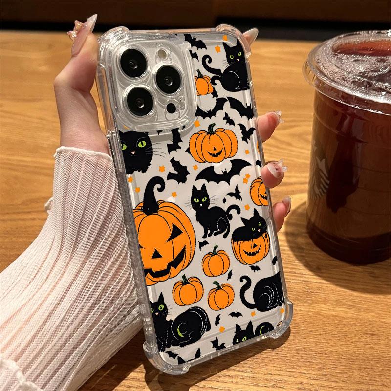 

Happy Halloween Cat Pumpkin Bat Phone Case Clear For iPhone 17 16 14 15 11 12 13 Pro Max 16E 16 Plus 17Air Soft Shockproof Cover iPhone 11 Pro