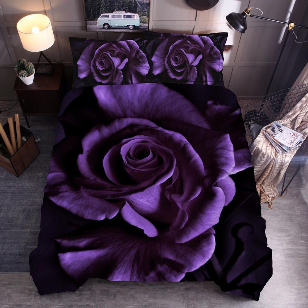 Růžový polyesterový povlak na přikrývku Set King Queen Full Size Velká růže Červená Modrá Růžová Fialová Květinový Vzor Rosy Šik pro Děti Dívku Pár