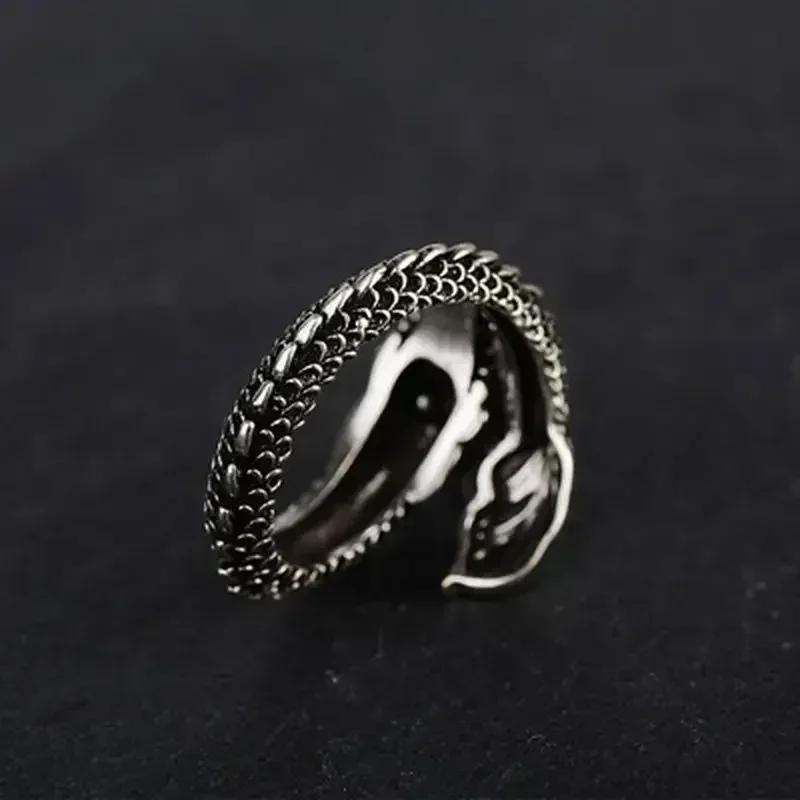 Men Fashion Creative Black Color Open Dragon Ring Trendy Personality Domineering Exaggerated Open Dragon Ring Gift Accessories